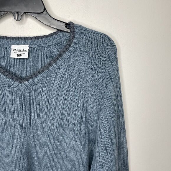 COLUMBIA Sweater Mens XL Blue Ribbed V-Neck Pullover 100% Cotton - Picture 2 of 8